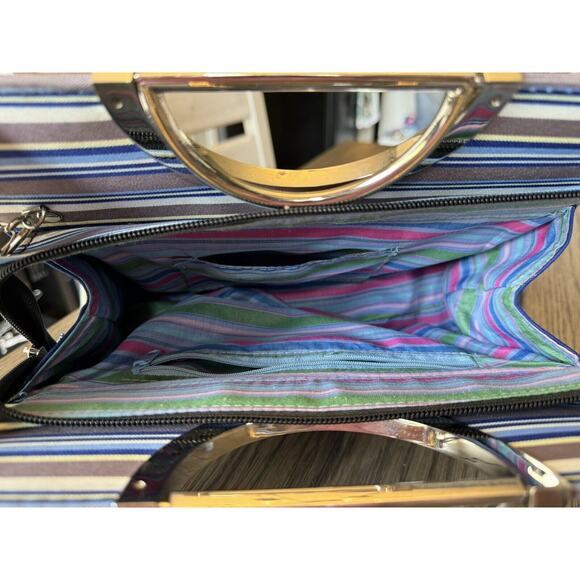 Vintage 90s Canvas Shell Purse Tote Fashion Retro Style Shoulder Handbag Striped - Picture 3 of 10